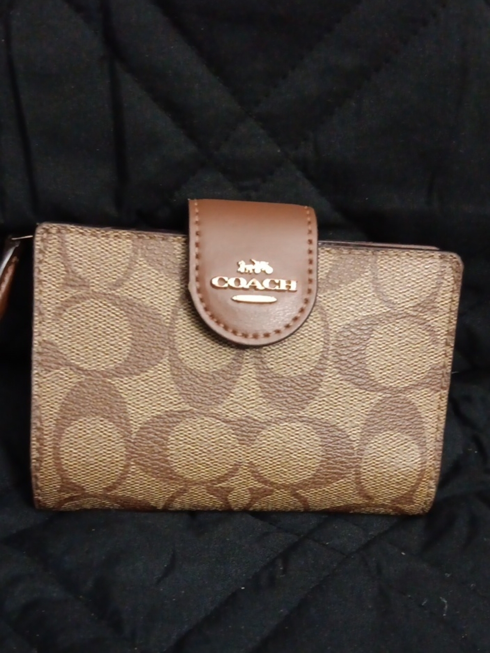 Coach Brown Signature Small Wallet with Logo Tab